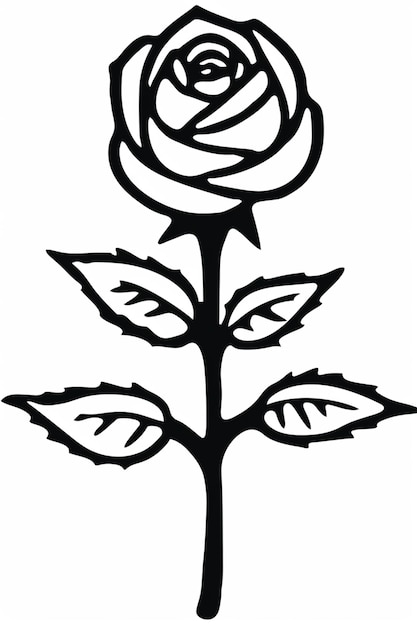 um desenho em preto e branco de uma rosa com folhas generativas ai