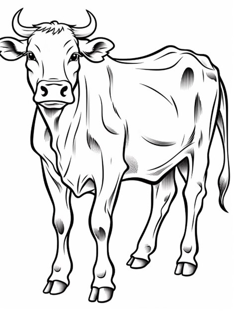 Um desenho em preto e branco de uma vaca de pé em um campo ai generative
