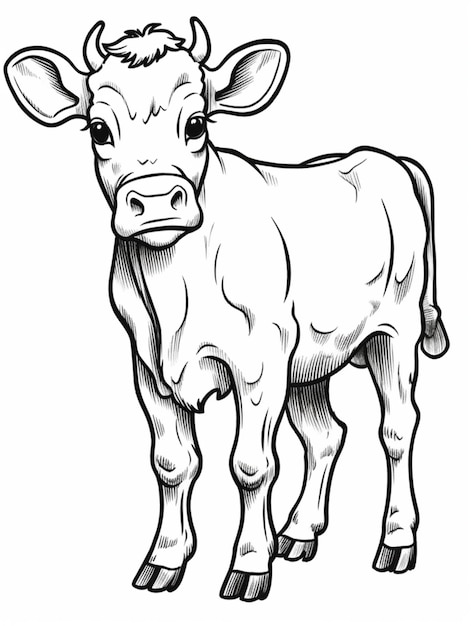 Foto um desenho em preto e branco de uma vaca de pé em um campo generativo ai