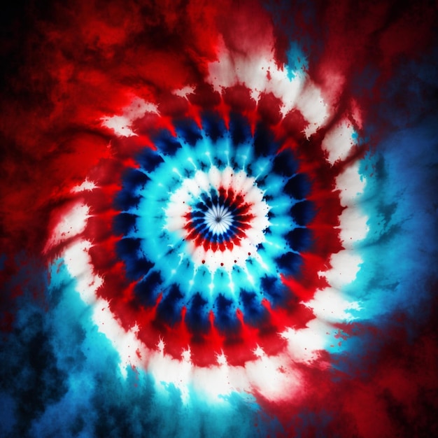 Um desenho espiral vermelho, branco e azul é exibido em um círculo vermelho, branco e azul.