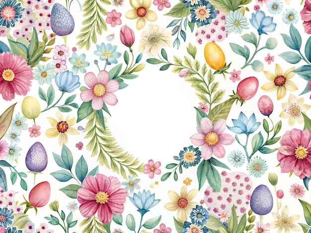 um desenho floral com ovos e flores no meio