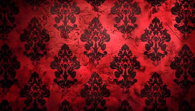 um desenho floral vermelho e preto é mostrado em um fundo preto