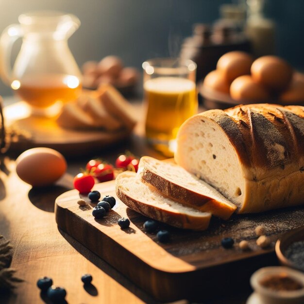 Um desenho fotográfico de pão delicioso e macio para um pequeno-almoço saudável