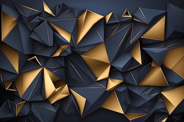 Um desenho geométrico azul e dourado com um fundo azul