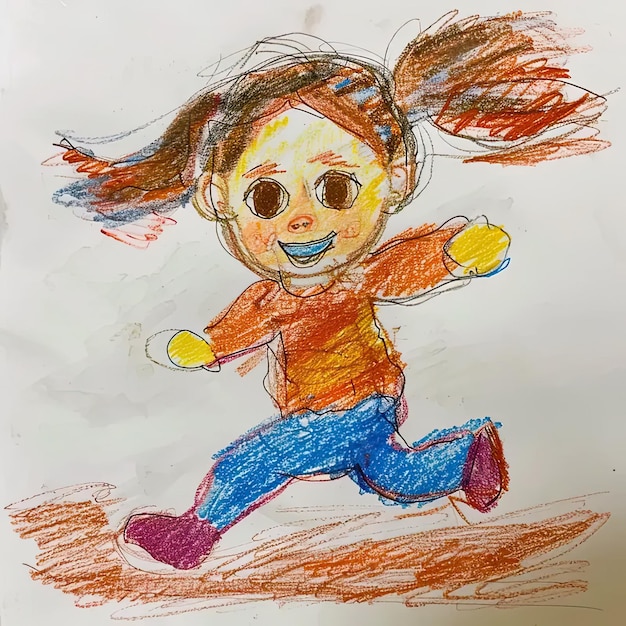 Foto um desenho infantil de uma menina correndo