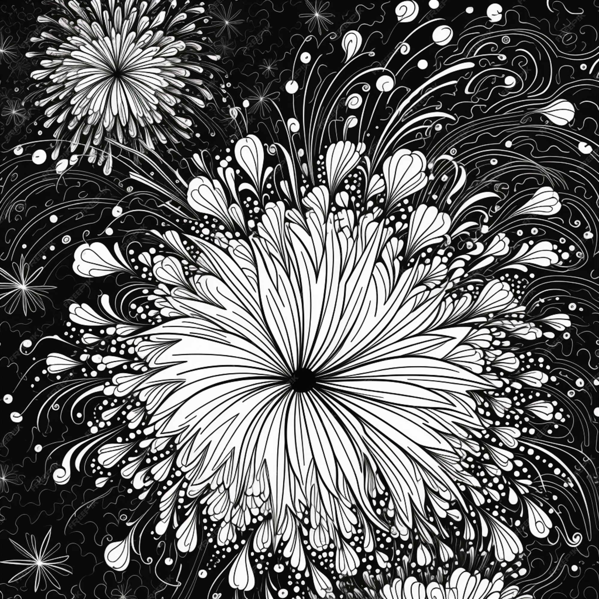 Desenho de fogos de artifício Preto e branco, fogos de artifício, branco,  folha png