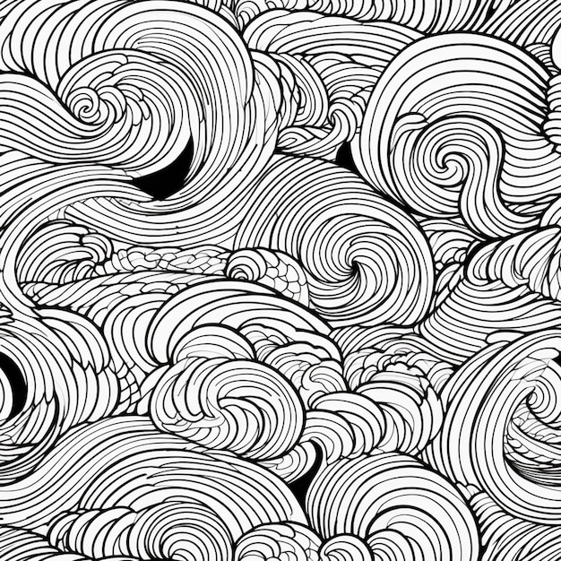 Um desenho preto e branco de muitos redemoinhos generative ai