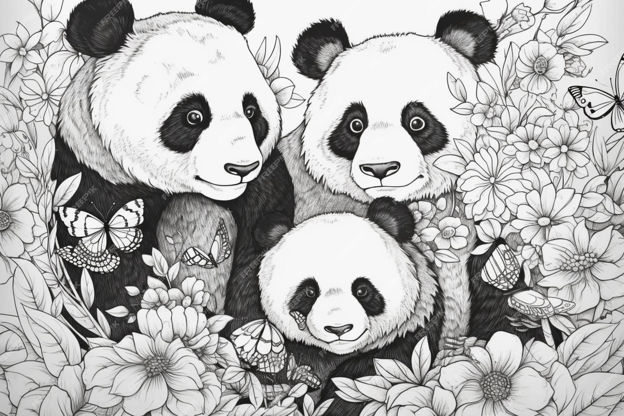 Quadro infantil Panda Desenho Preto e Branco