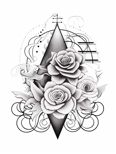 Foto um desenho preto e branco de rosas e um diamante generativo ai