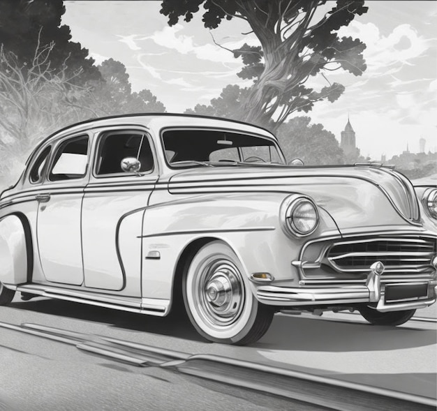 Um desenho preto e branco de um carro com a palavra ford na frente.