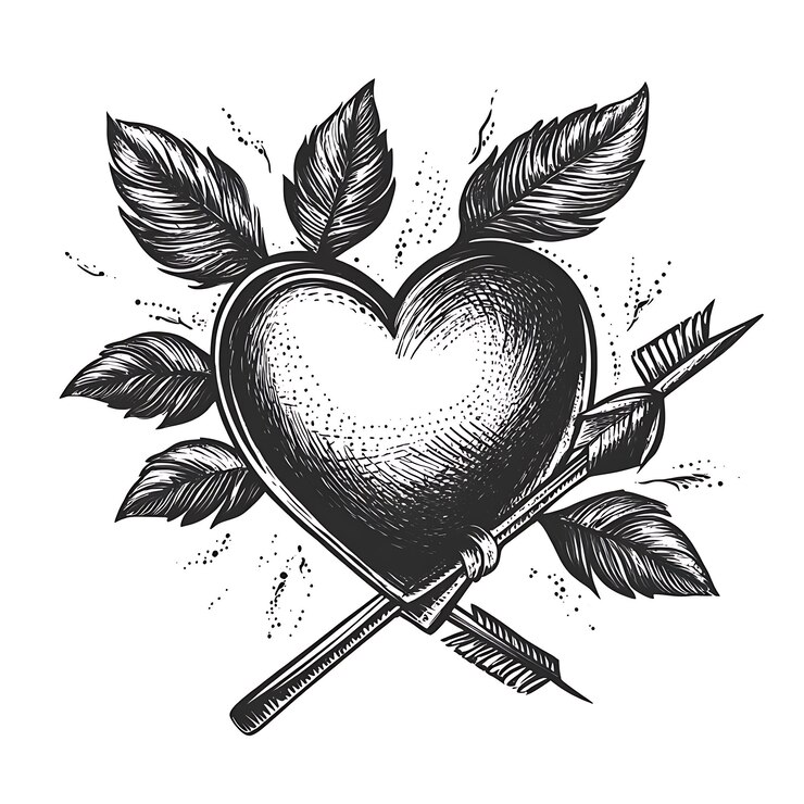 Foto um desenho preto e branco de um coração com flechas