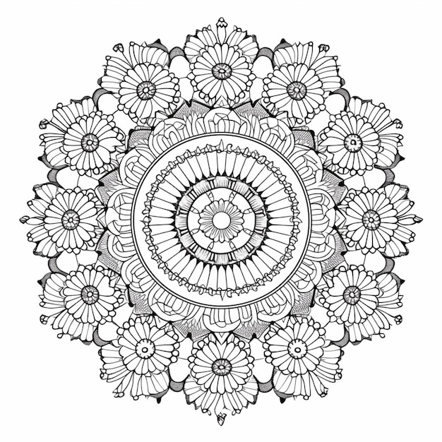 Um desenho preto e branco de um design circular ai generativo