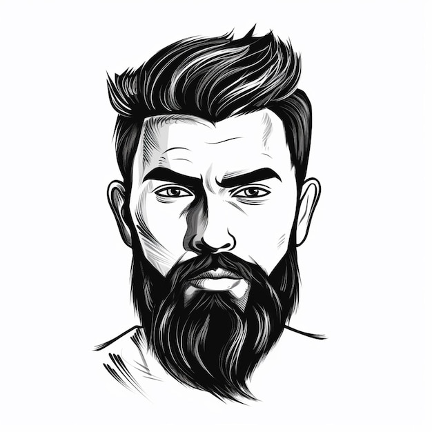 Um desenho preto e branco de um homem com uma barba generativa ai