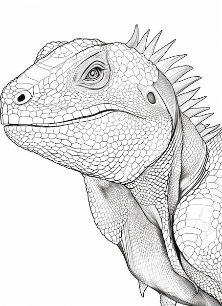 Um desenho preto e branco de um lagarto com pontas em sua cabeça generativa ai