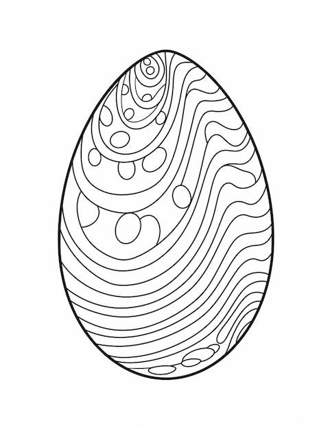 um desenho preto e branco de um ovo com um desenho ondulado