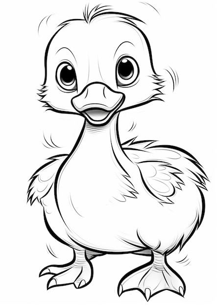 Um desenho preto e branco de um pato com olhos grandes generative ai