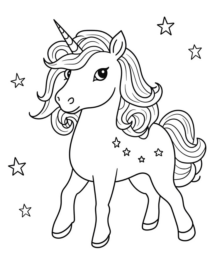 Foto um desenho preto e branco de um unicórnio