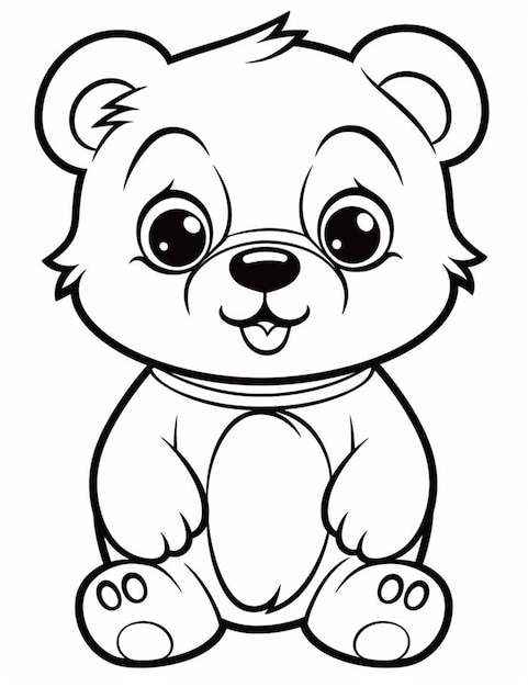 Um desenho preto e branco de um ursinho de pelúcia sentado generativo ai