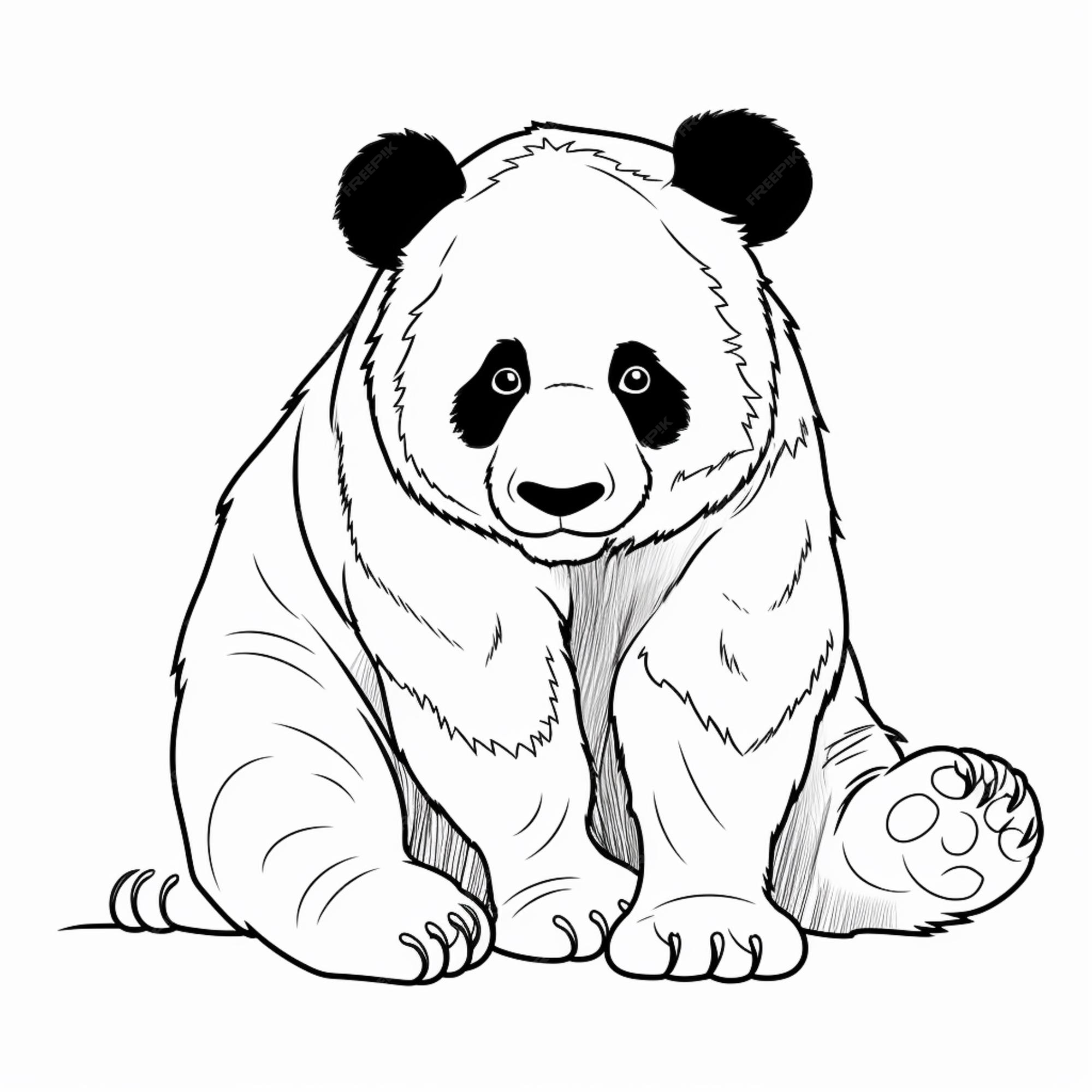 Urso Panda Ou Bambu Desenho Simples De Pincel Preto E Branco