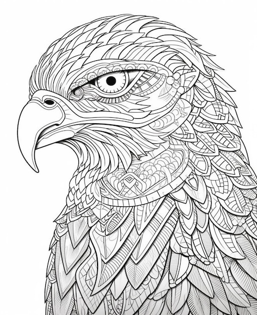 um desenho preto e branco de uma águia com padrões intrincados