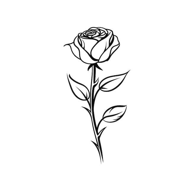 Um desenho preto e branco de uma flor com folhas.