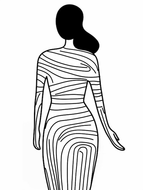 Foto um desenho preto e branco de uma mulher com um vestido nele