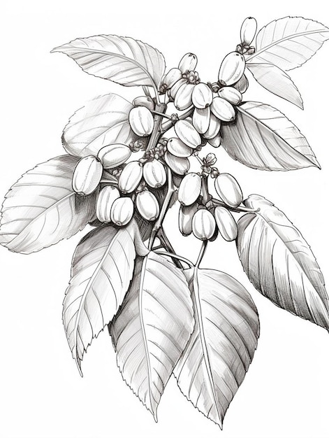 Foto um desenho preto e branco de uma planta com bagas