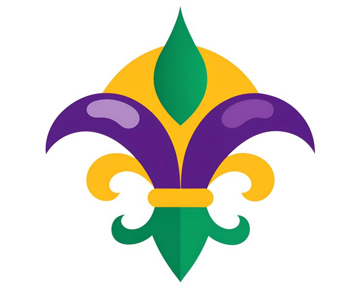 Foto um desenho roxo e amarelo de uma flor com mardi gras single element