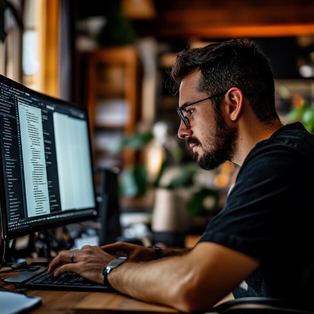 Um desenvolvedor trabalhando em um frontend de sites com HTML CSS e JavaScript4