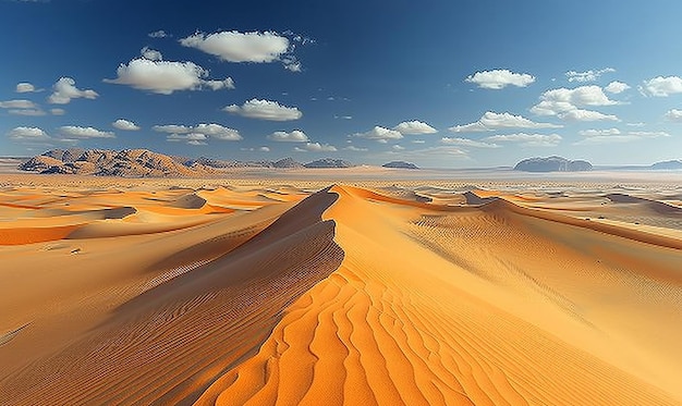 Um deserto com dunas de areia e um céu azul com nuvens