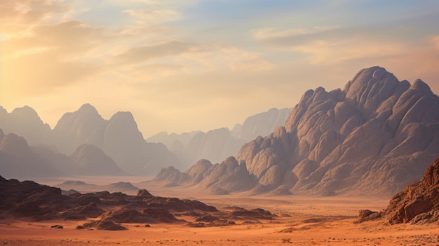 um deserto com uma cordilheira ao fundo