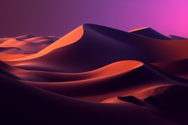 Um deserto roxo com um céu roxo