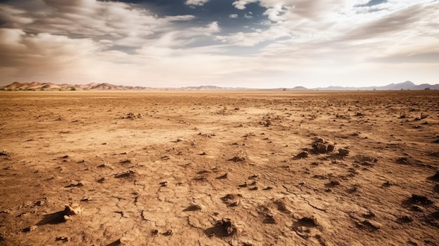 um deserto seco com montanhas ao fundo