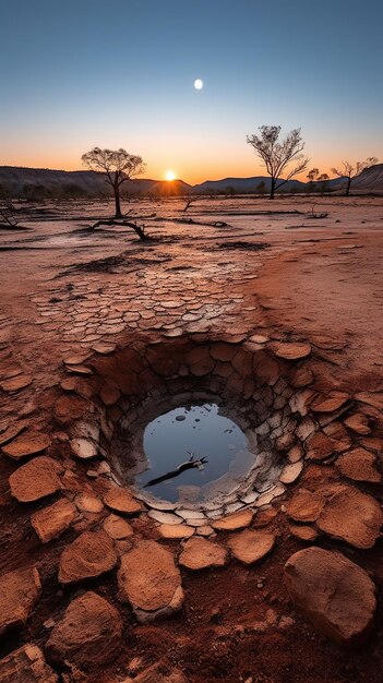 Um deserto seco em um planeta mal iluminado