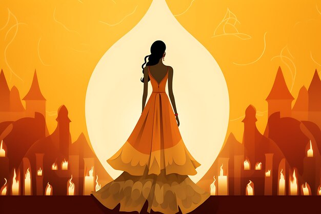 Um desfile de moda com tema Diwali em ilustração minimalista