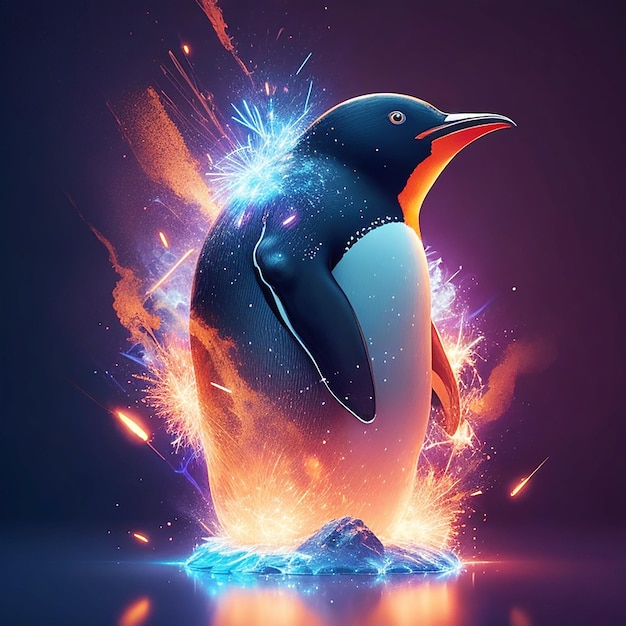 Um design 3D futurista de pinguimPerfeito para um design de camiseta ou papel de parede gerado por IA