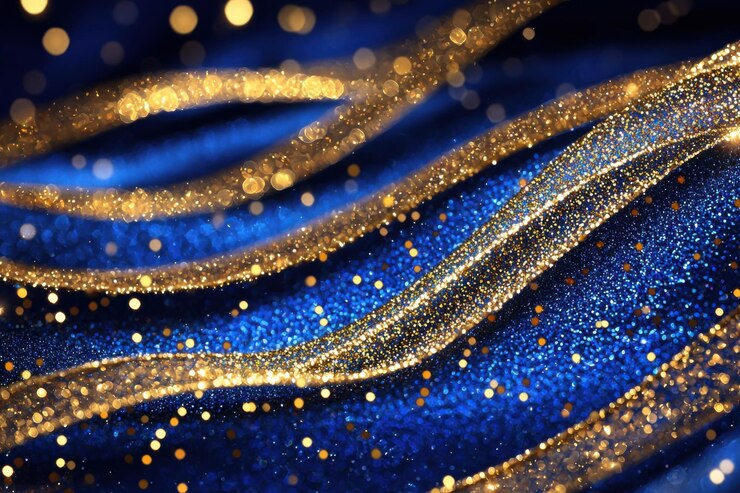 Foto um design abstrato cintilante com texturas douradas e azuis que criam um efeito visual vibrante e elegante