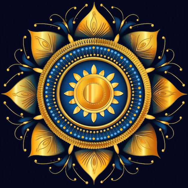 Foto um design colorido com um círculo dourado e um fundo azul