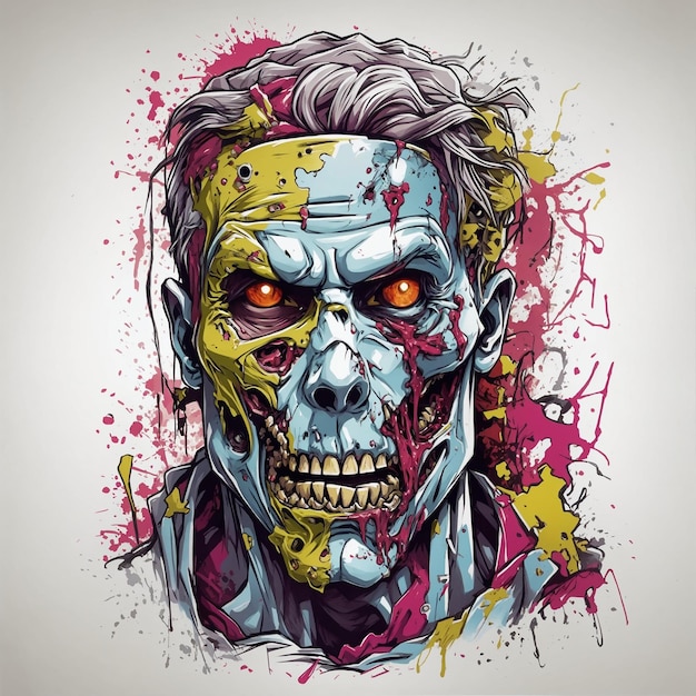 Um design colorido e assustador de camiseta de zumbi