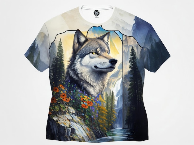 Um design de camiseta com lobo