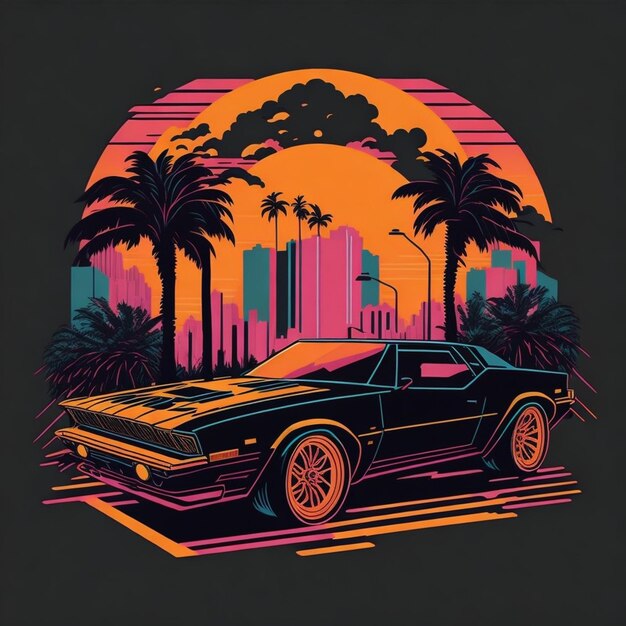 Um design de camiseta de verão de carro retrô vintage