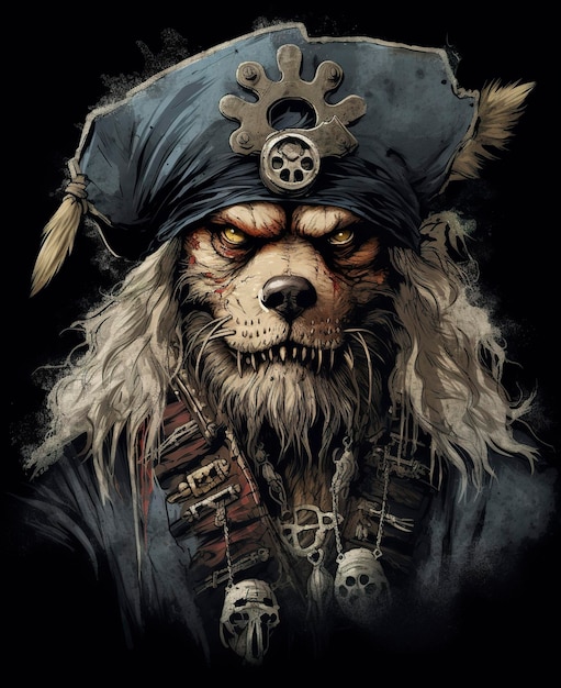 Foto um design de camiseta vintage de vetor de lobo pirata