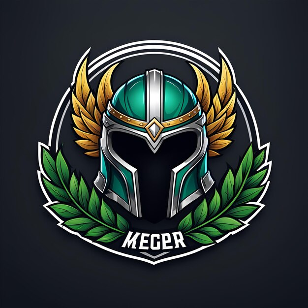 Foto um design de logotipo de esportes eletrônicos com um capacete de legionário adornado com coroas de louro