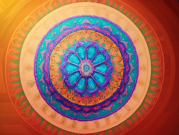 Um design de mandala intrincado e hipnotizante com padrões e cores intrincados