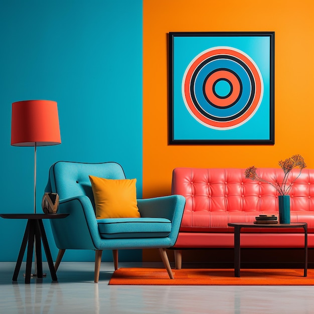 Um design de sofá interior minimalista com um esquema de cores ousado Ai Gerado