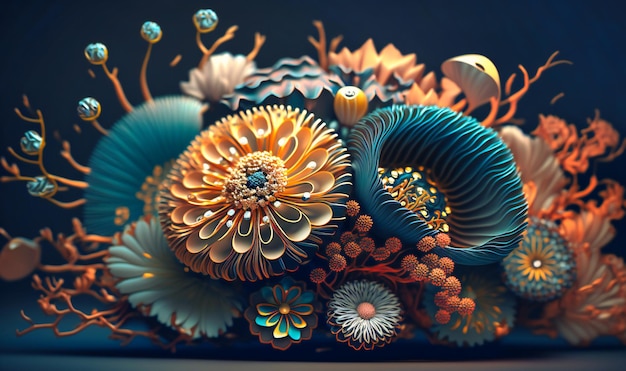 Um design dimensional com flores esculturais em camadas