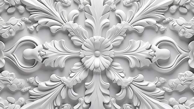 Um design floral branco é mostrado em um fundo branco.