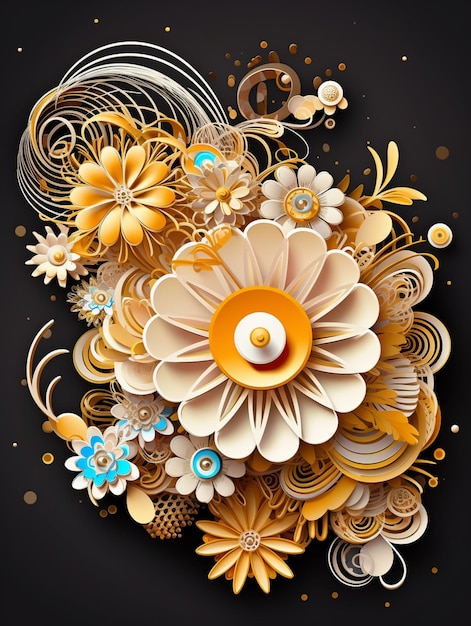Um design floral colorido com uma flor no meio.