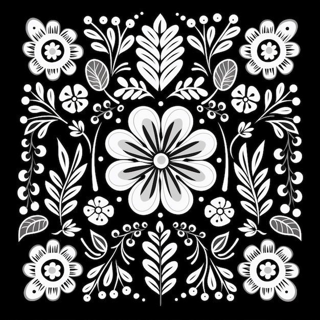 um design floral preto e branco em um fundo preto generativo ai