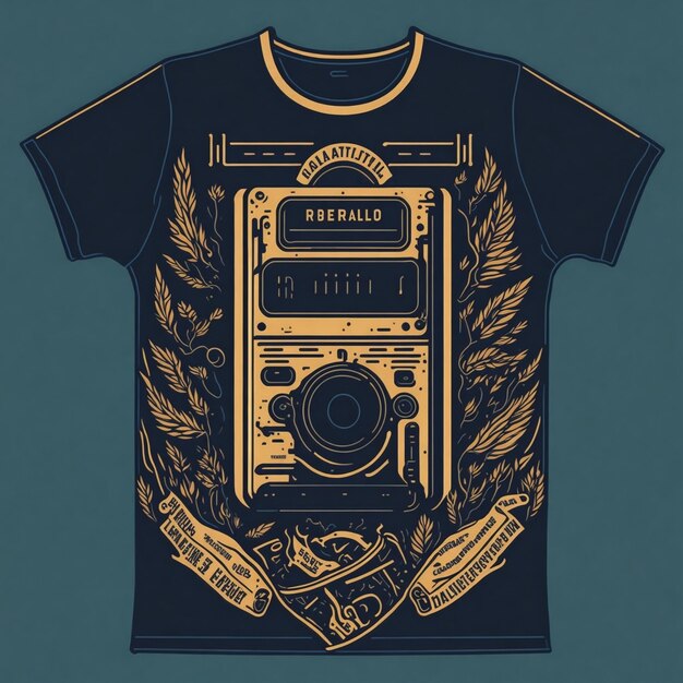 Foto um design gráfico único de camiseta com uma ilustração plana de uma fita cassete clássica retrô